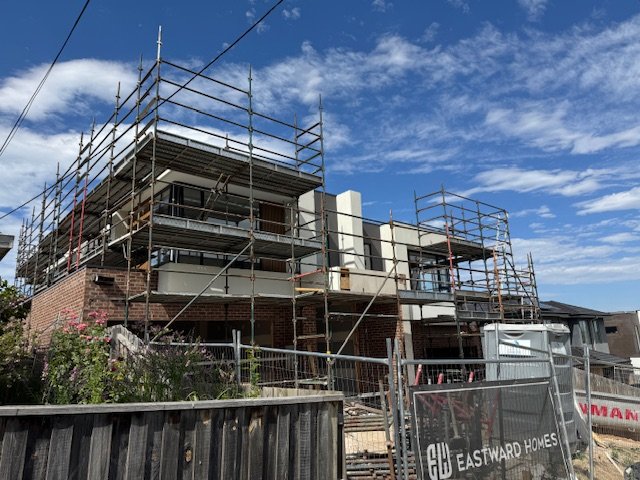 New house construction rendering finish Melbourne suburbs