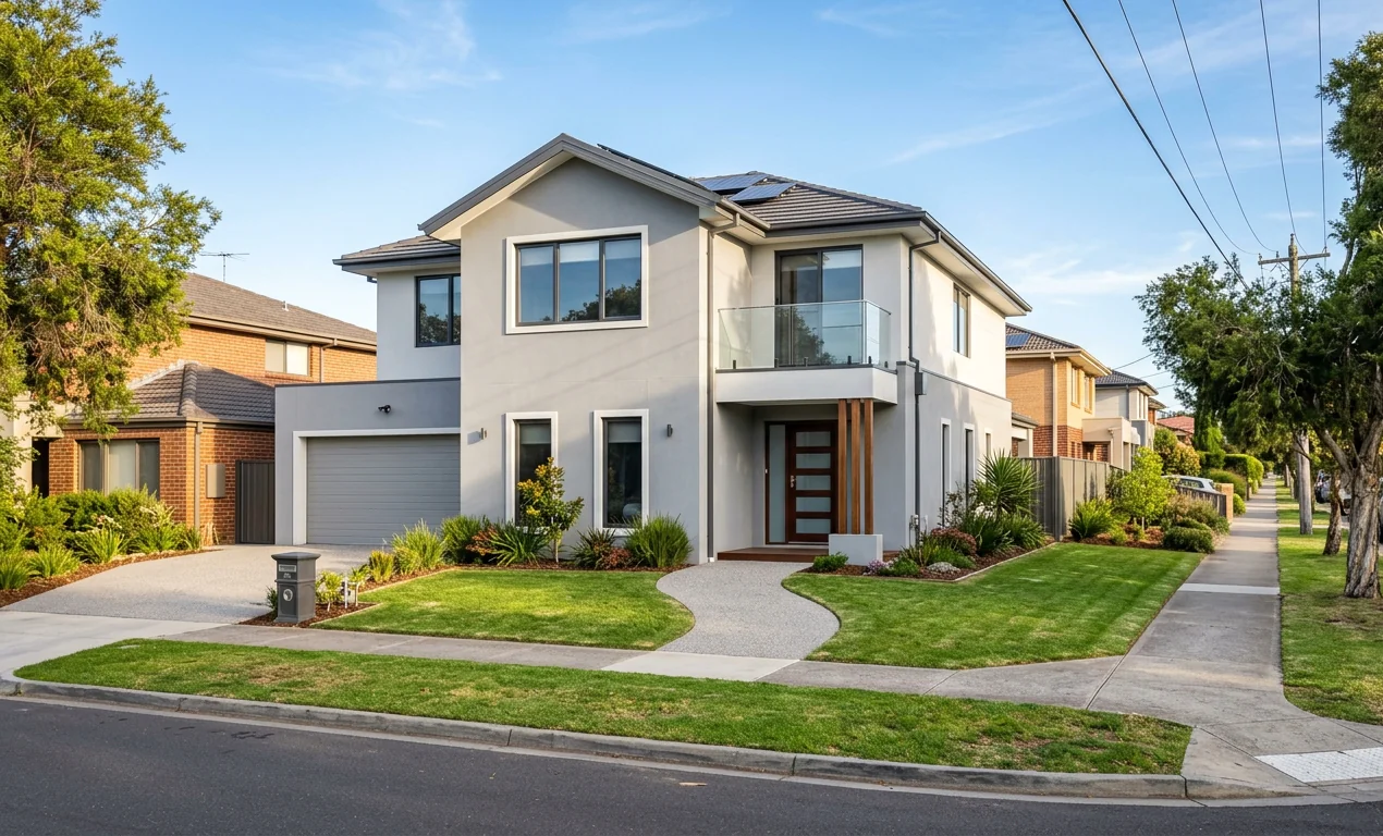 Exterior wall rendering Melbourne - before and after on a brick home...