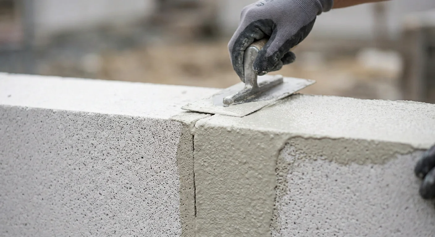 Close-up of a tradesperson applying render coating over a Hebel panel joint before finishing
