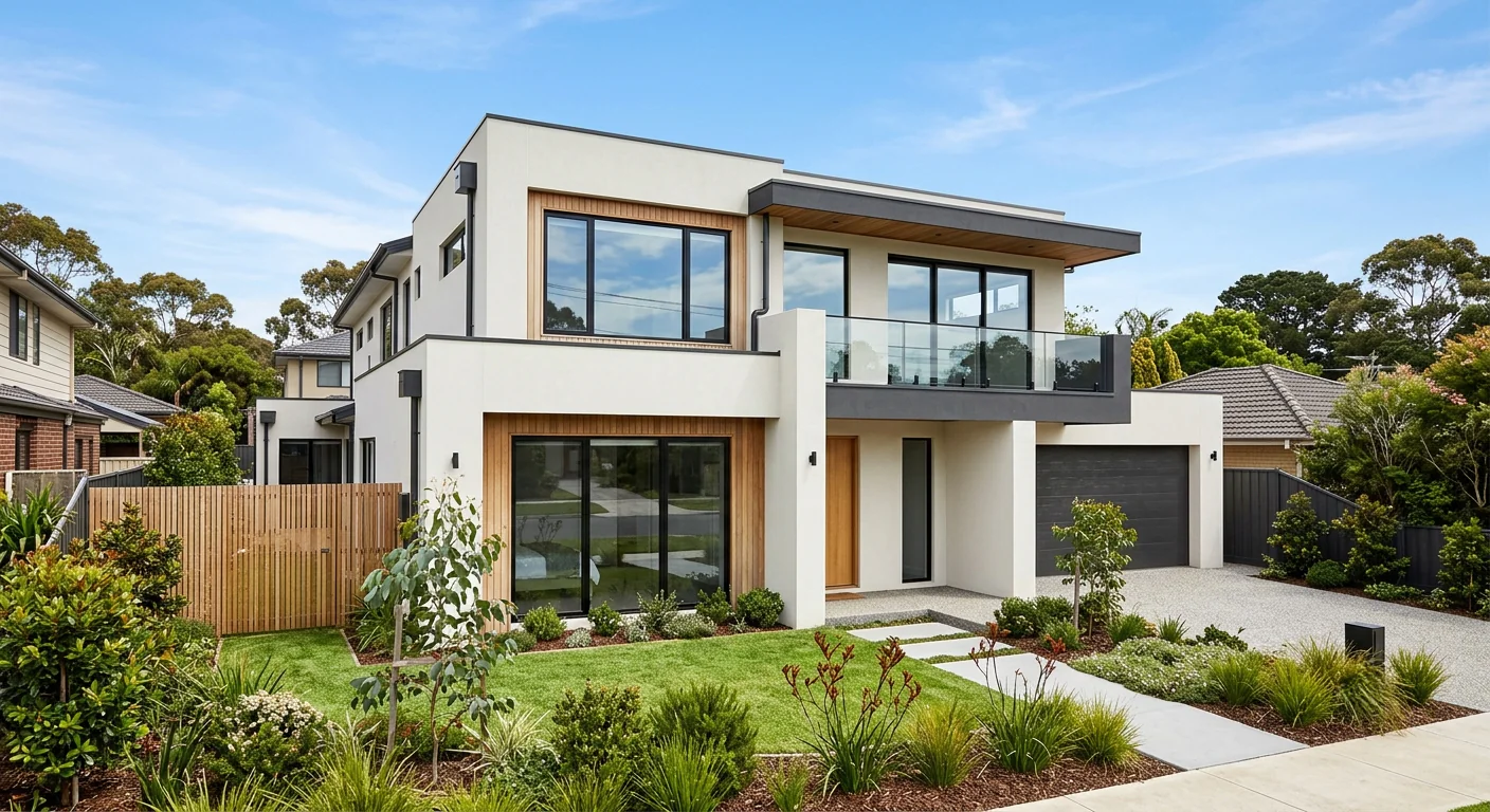 Finished rendered home exterior showing a clean, modern facade in Berwick