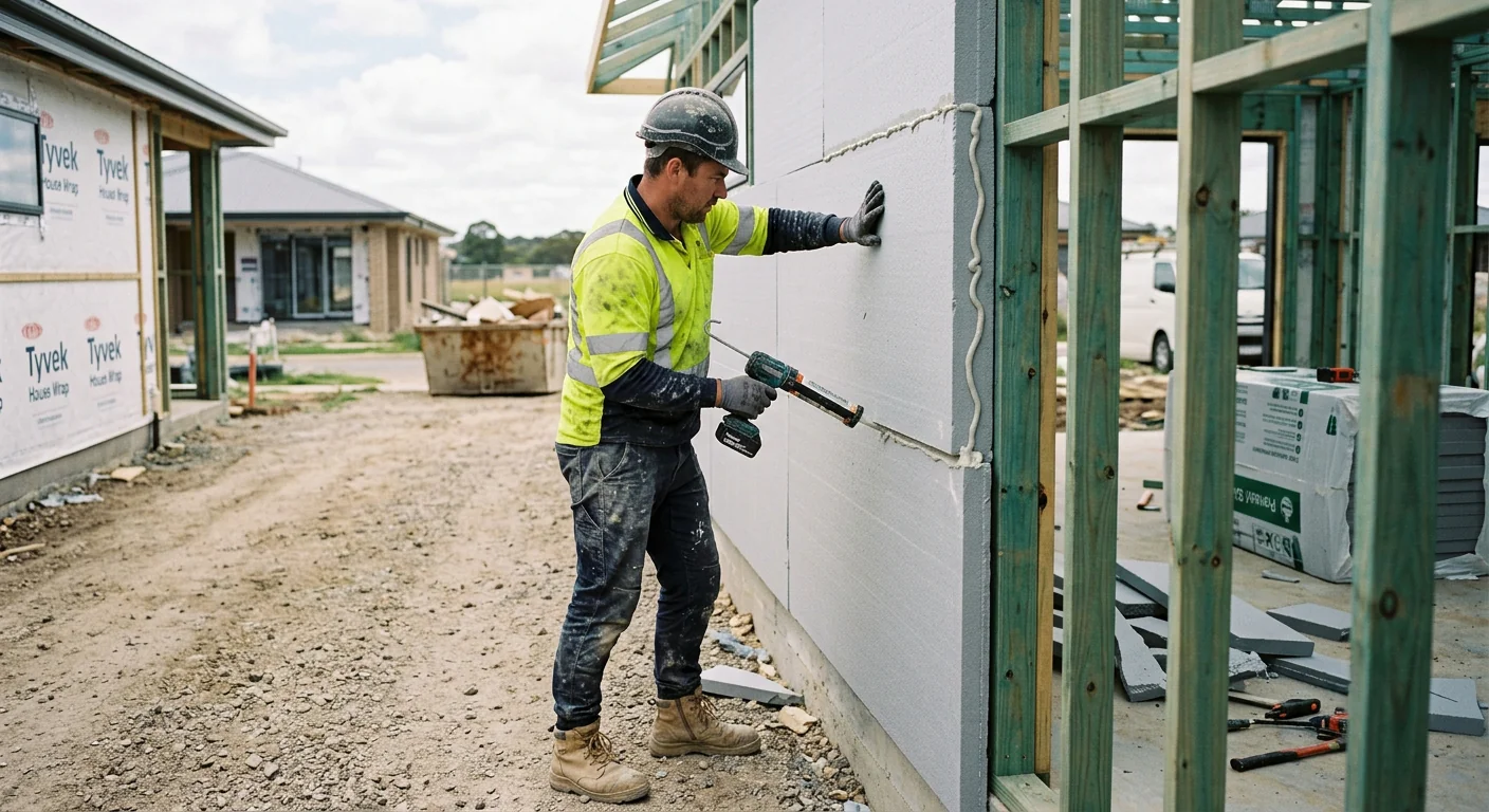 Lightweight foam panel facade installation on a home exterior