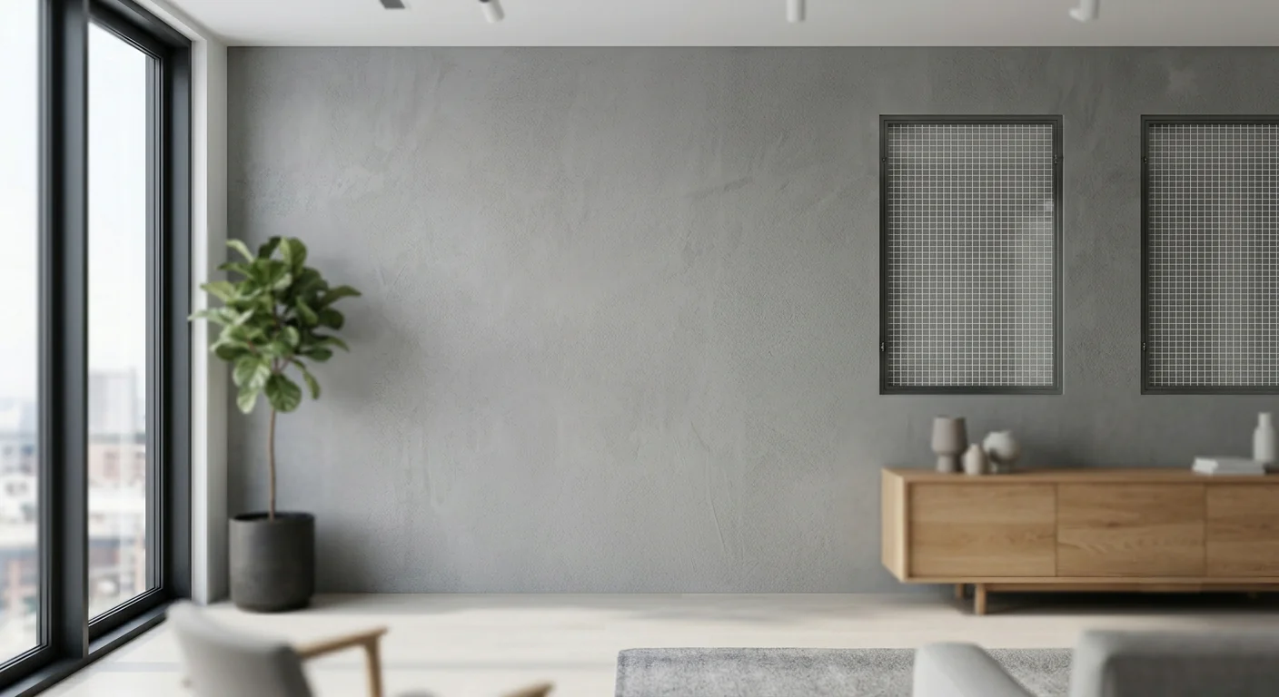 Smooth textured interior feature wall finished with cement-based render