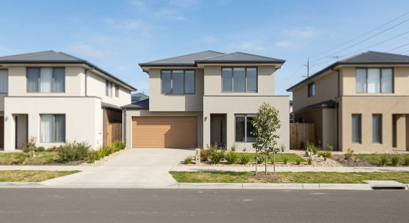 Newly rendered home facade with a smooth acrylic finish in a Pakenham estate
